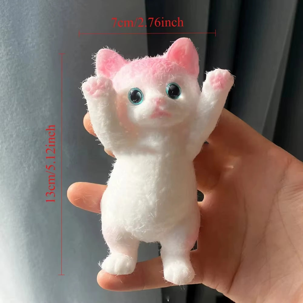 13CM Cute Taba Squishy Cat Fluffy Sticky Realistic Cat Stress Relieving Toy Simulation Cats Doll Squeeze Gift for Kids Adults